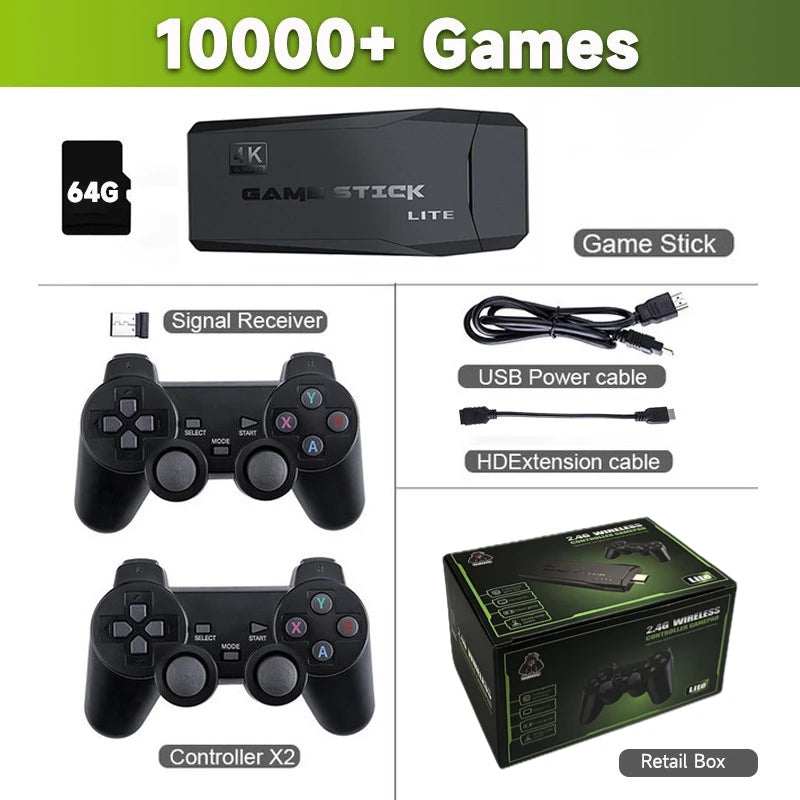 Video Game Stick Lite 4K HD Video Game M8 Console 64GB Double Wireless Controller for 10000 Retro Games Kid Xmas Gift