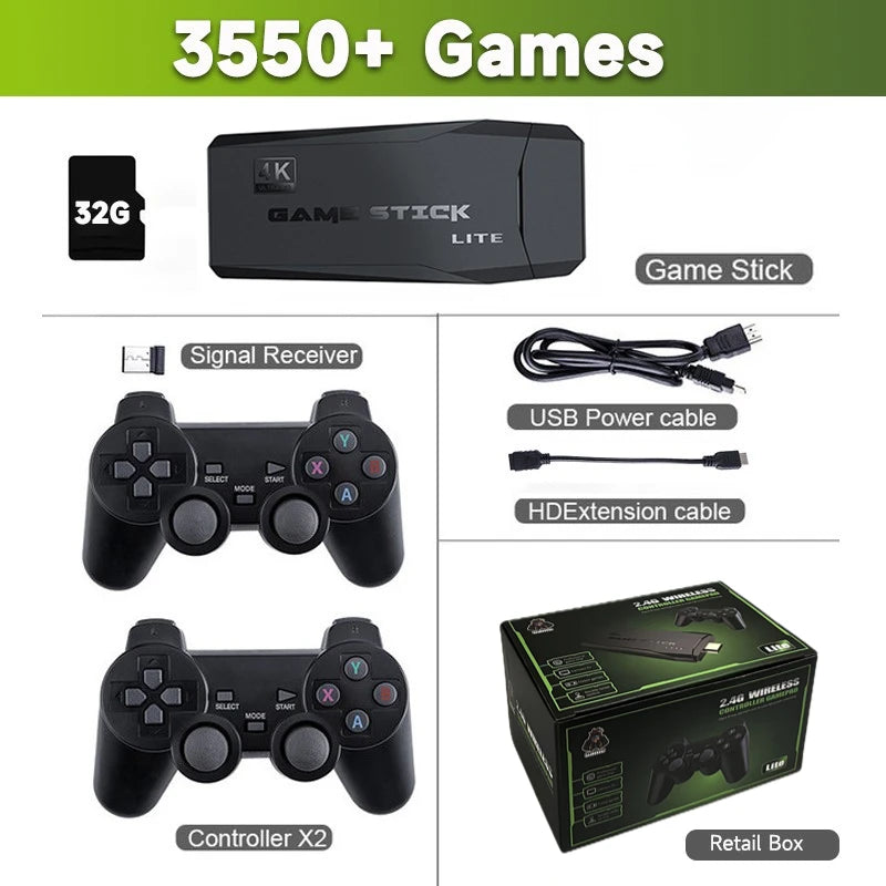 Video Game Stick Lite 4K HD Video Game M8 Console 64GB Double Wireless Controller for 10000 Retro Games Kid Xmas Gift